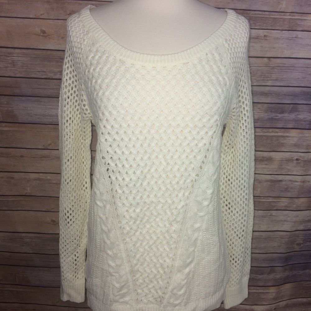 New Jrs Hippie Rose Cream Cable Pullover XL NWTs